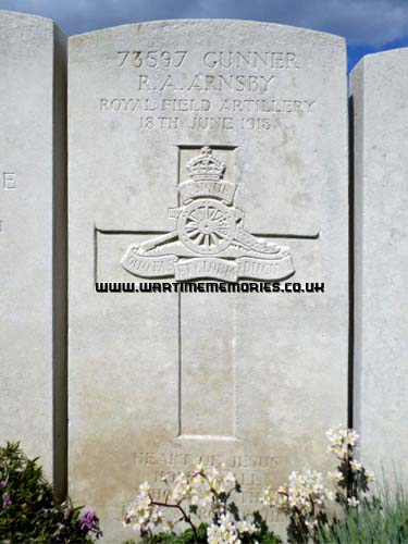 Headstone of Robert Alfred Arnsby, Pernes British Cemetery